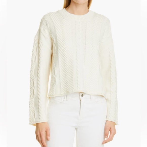Theory Sweaters - Theory Governor Cable Crop Ivory Knit Sweater
.